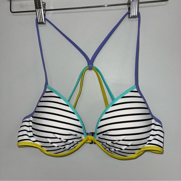Victoria’s Secret Bikini Top Women’s 34B White Striped Colourful Underwire - Picture 3 of 6
